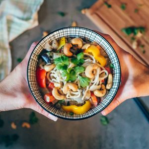 Thai style coconut & coriander noodle bowl - Quick & easy vegan recipe